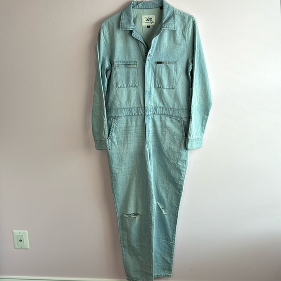 Lee Union-Alls Denim Coveralls Blue Light Wash Long Sleeve Zip Up size M - Picture 3 of 8